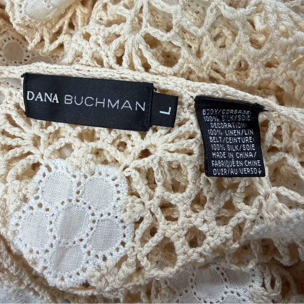 Vintage Cream Crochet Cardigan with White Flower Accents Open Knit Boho Festival